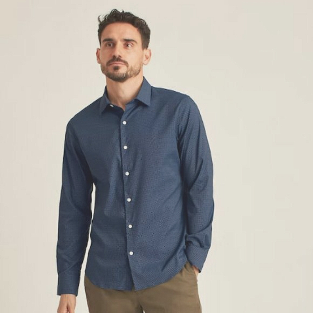 NWT Bonobos Tech Dress Shirt Textured Rainstorm Blue Slim Fit 15 1/2 x 33